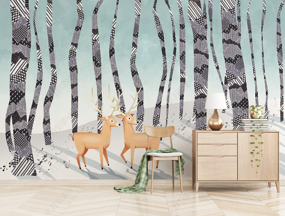 3D Cartoon Forest Animal Elk Wall Mural Wallpaper Lqh 154