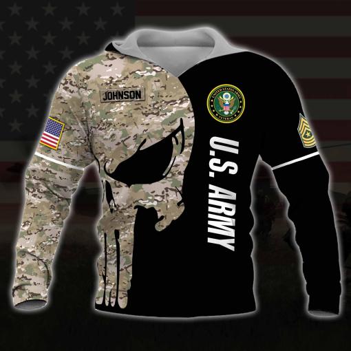 Skull Camo Us Army Veteran Hoodie And Jogger Custom Name And Rank , Custom Hoodie All Over Printed