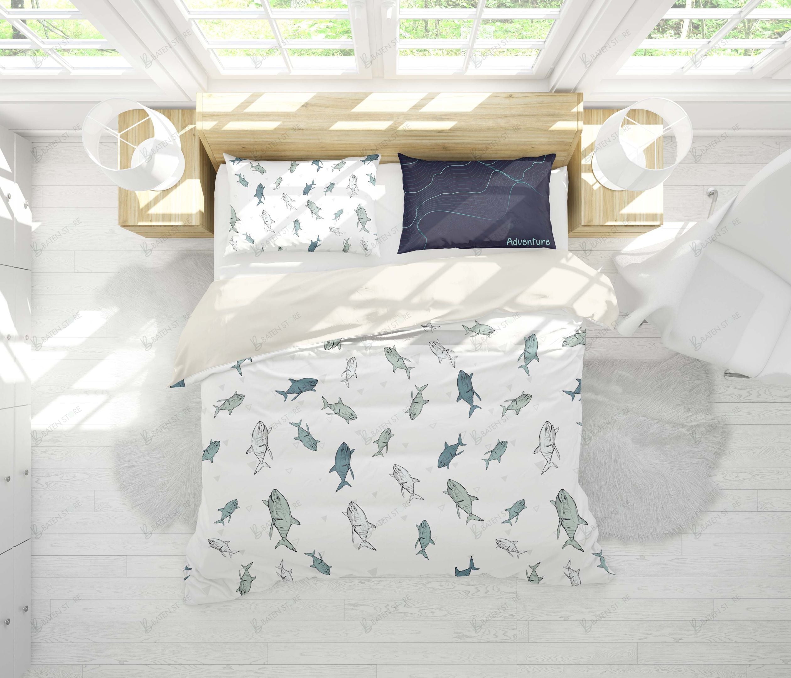 3D White Shark Bedding Set Bedroom Decor