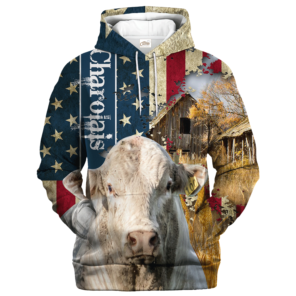 Charolais Farm With America Flag Hoodie, Farm Usa Hoodie 3D Print