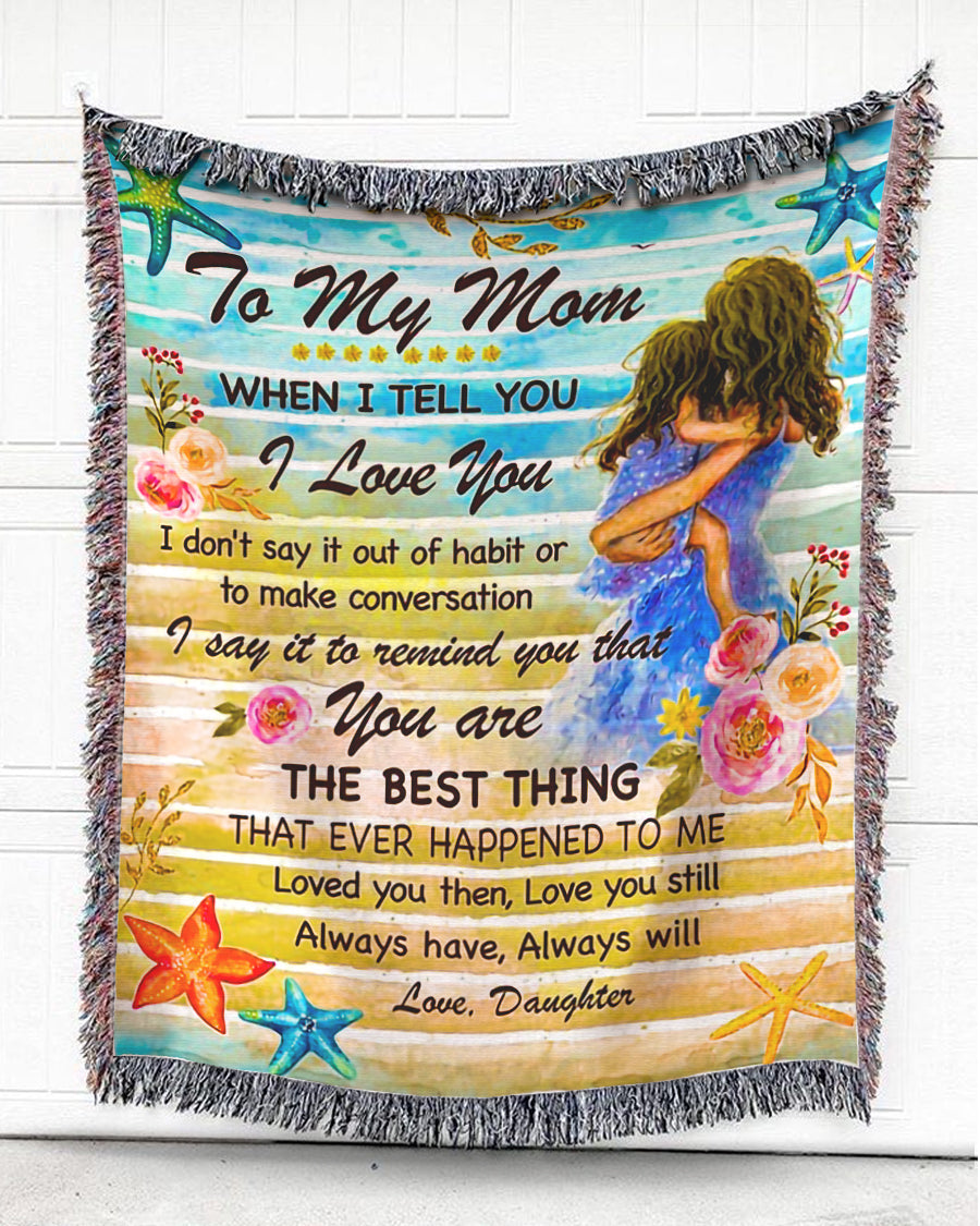 Woven Throw For Mother Birthday Gift, Message For Mom, Cotton Blanket