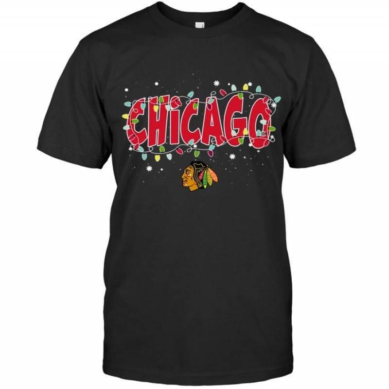 Chicago Blackhawks Christmas Fairy Lights T Shirt – Gearpenguin.com