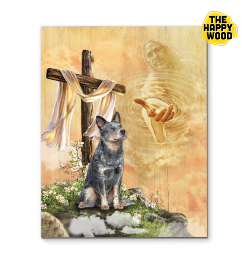 Blue Heeler Cross And God Hand Custom Vertical Canvas Poster For Home Decoration