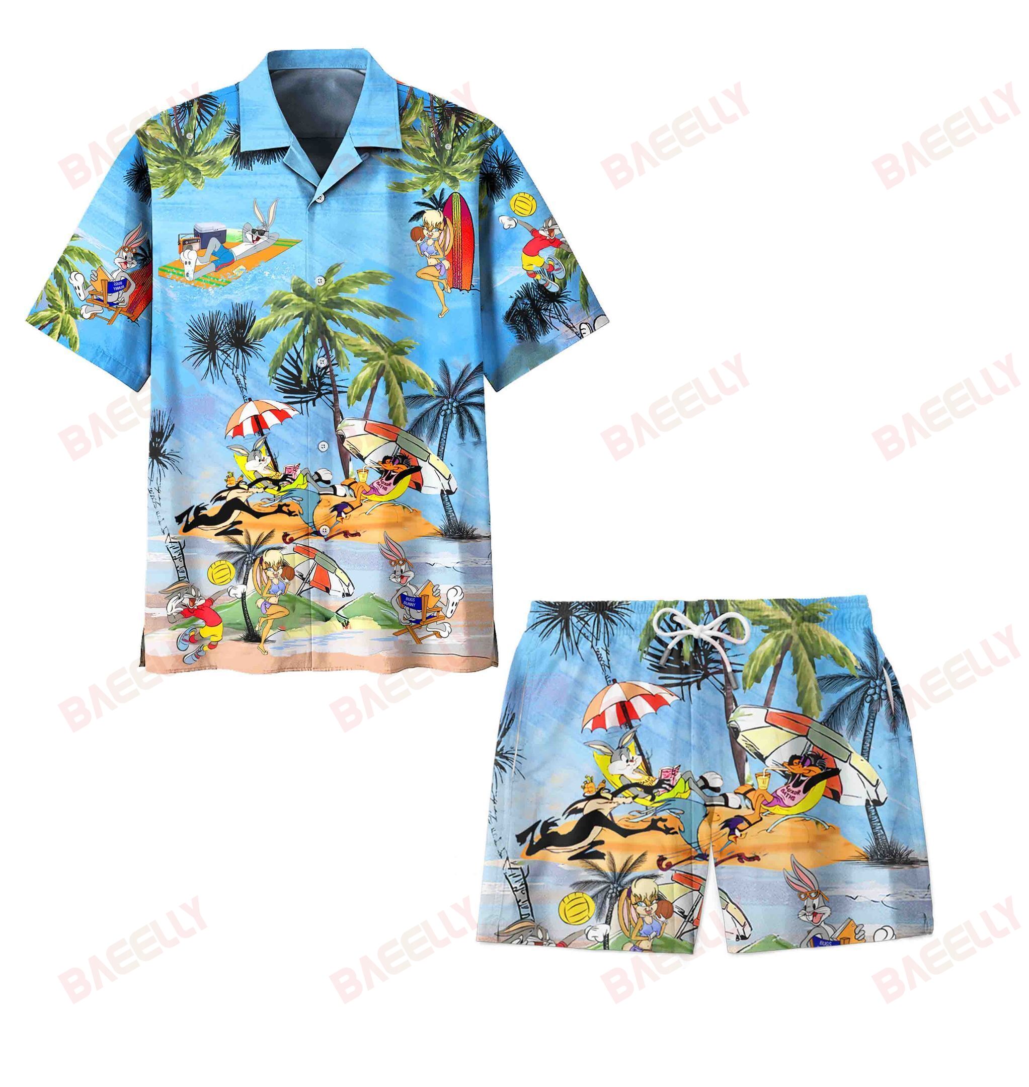 Bugs Bunny Hawaii Shirt Custom Floral Button Up, Bugs Bunny Hawaiian Shirt And Short Set Fall Family Beach Gifts For Him Her Couple