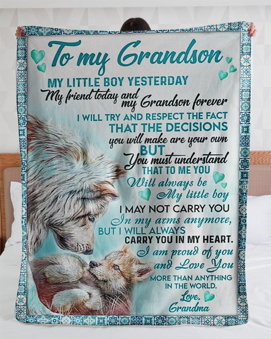 Wolf to my grandson my little bay yesterday my friend today and my grandson forever grandma Quilt Blanket