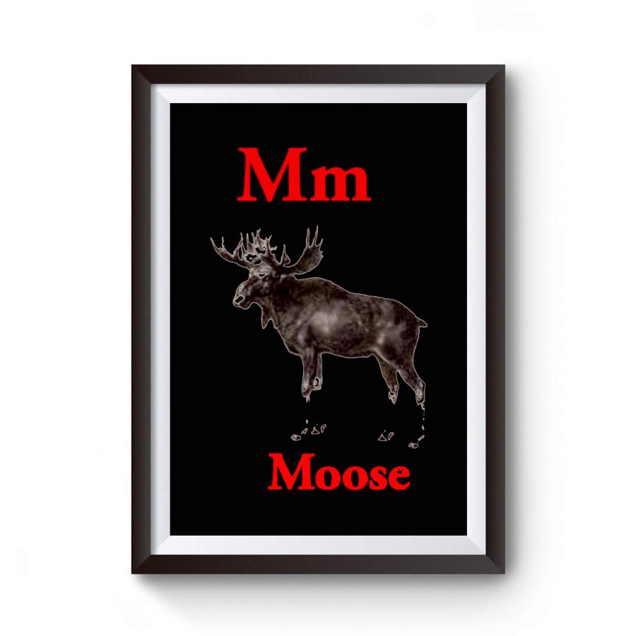 M For Moose Latin English Alphabet Rabbit Skins Vintage Engraving Antique Wood Cut Animal Poster