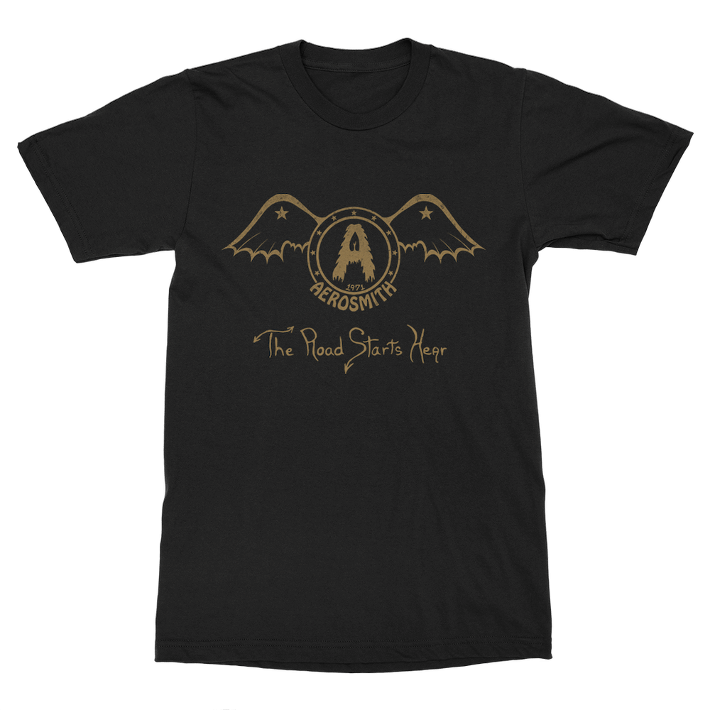 Aerosmith Merch The Road Starts Hear Black T-Shirt