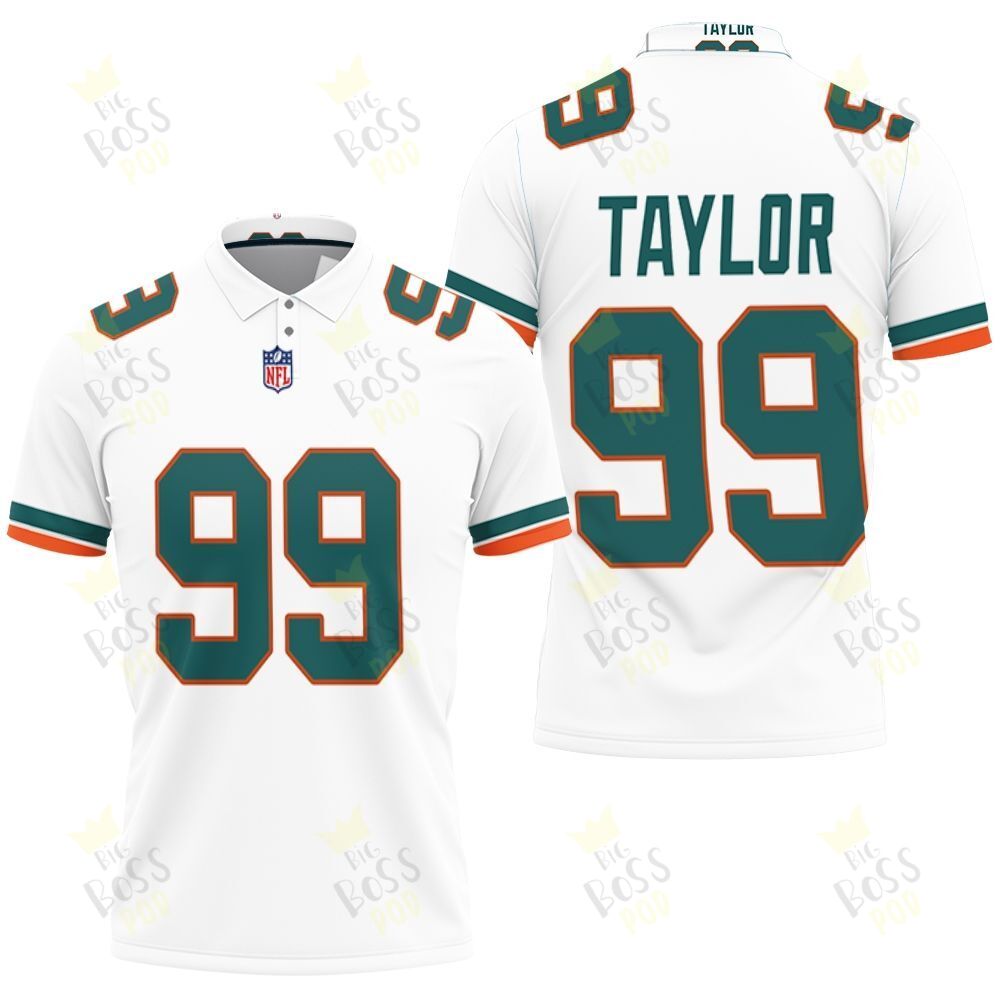 Miami Dolphins Jason Taylor #99 Great Player White 2019 Alternate Game 3D Designed Allover Gift For Dolphins Fans Polo Shirt