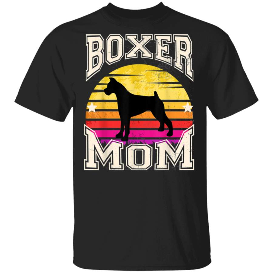 Boxer Mom  Dog Breed Distressed Retro Sun Tshirt