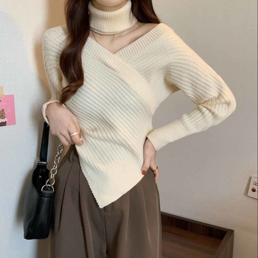 slim sexy Bib Sweater Pullovers Women winter autumn Female 2022 sweater long sleeve sweater top slash sweater alx