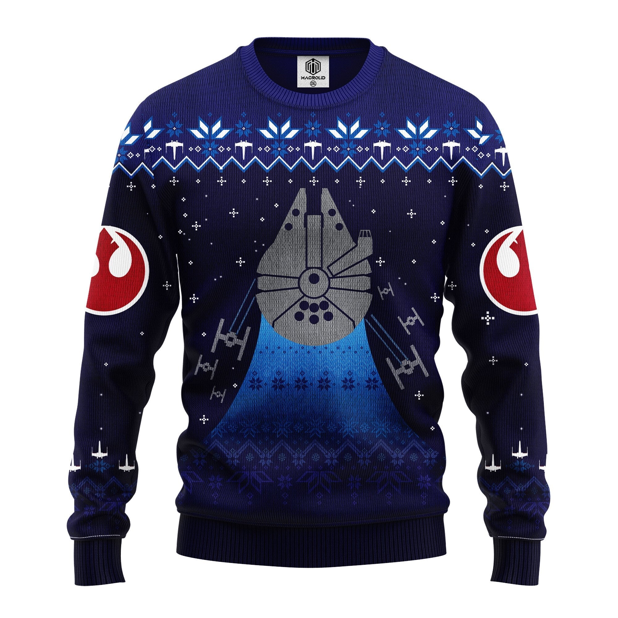 Unifinz Sw Christmas Sweater Sw Winter Millennium Falcon Blue Navi Ugly Sweater 2022