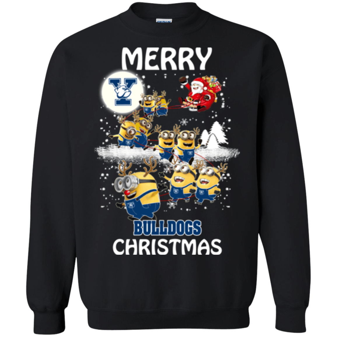 Outstanding Yale Bulldogs Minion Ugly Christmas Sweaters Santa Claus With Sleigh Sweatshirts