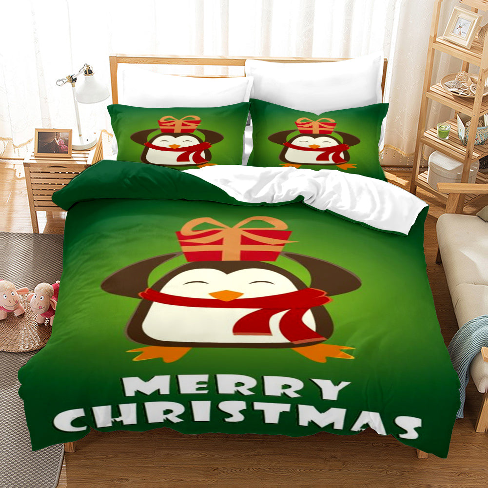 3D Christmas Day Penguin Gift Quilt Cover Set Bedding Set Duvet Cover Pillowcases Jn 3020