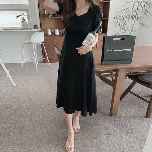 Women New Arrivals Chic Korea Design Elegant Lace-Up Summer 2021 Feminine Vestidos Retro Vintage Korean Style Solid Long Dress alx