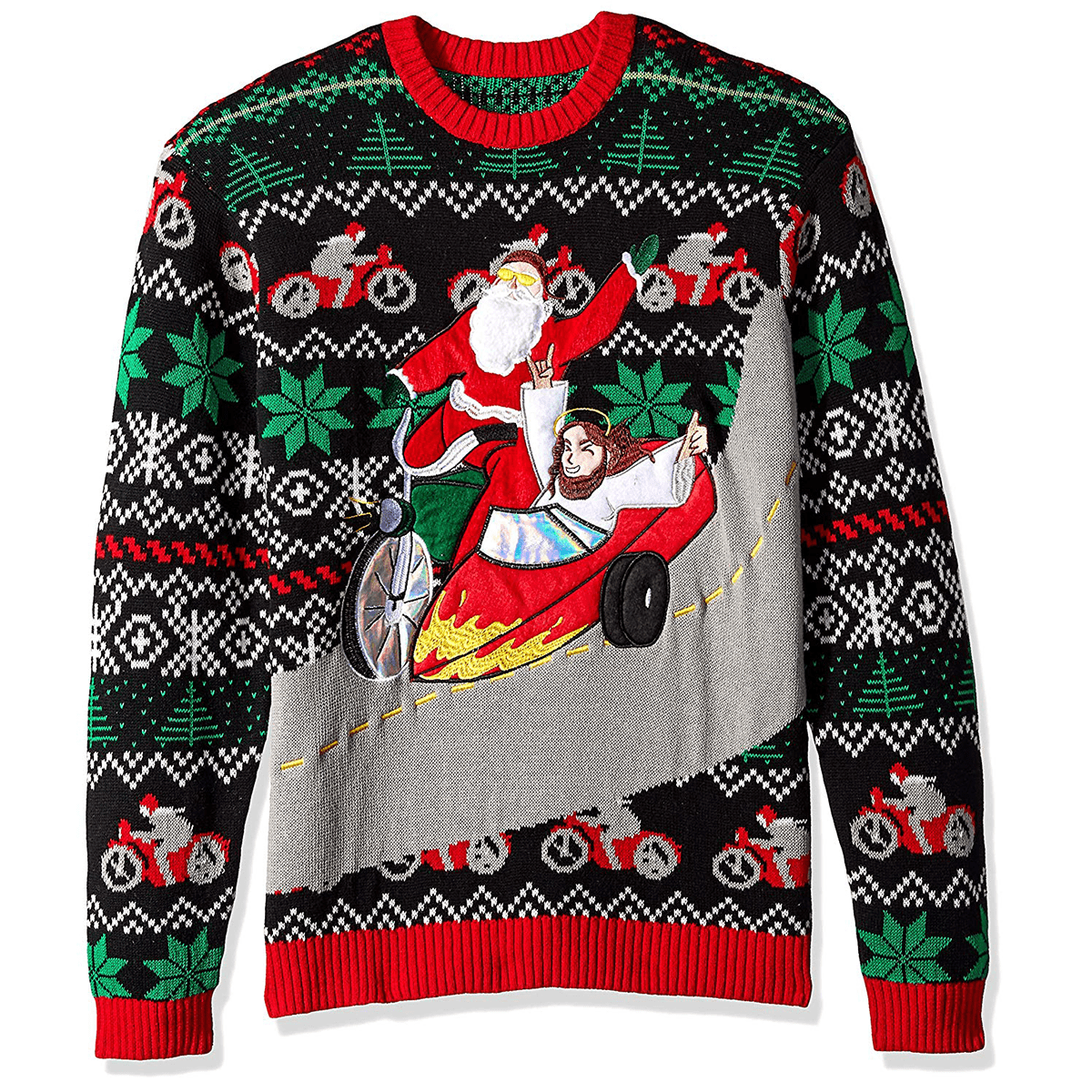 Men's Santa & Jesus Motor Sidecar Ugly Christmas Sweater