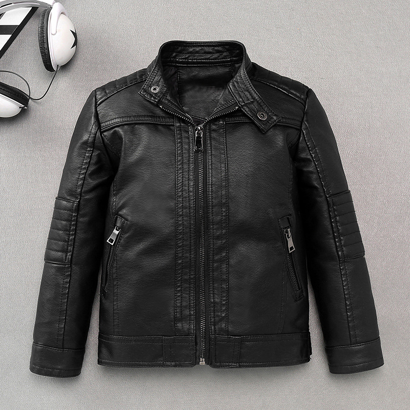 Autumn Winter Children’s Leather Motorcycle Jackets Boys Girls Plus Velvet Fashion Pu Leather Coats Kids Zipper Tops alx