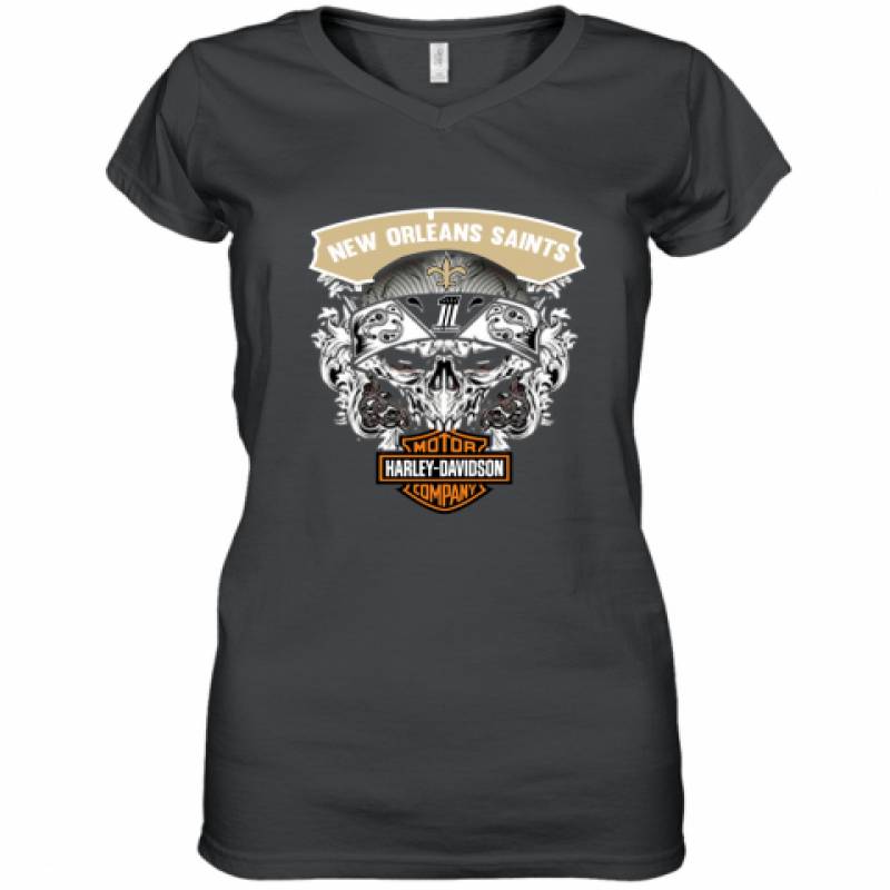 Skull New Orleans Saints Harley Davidson shirt Women's V-Neck T-Shirt