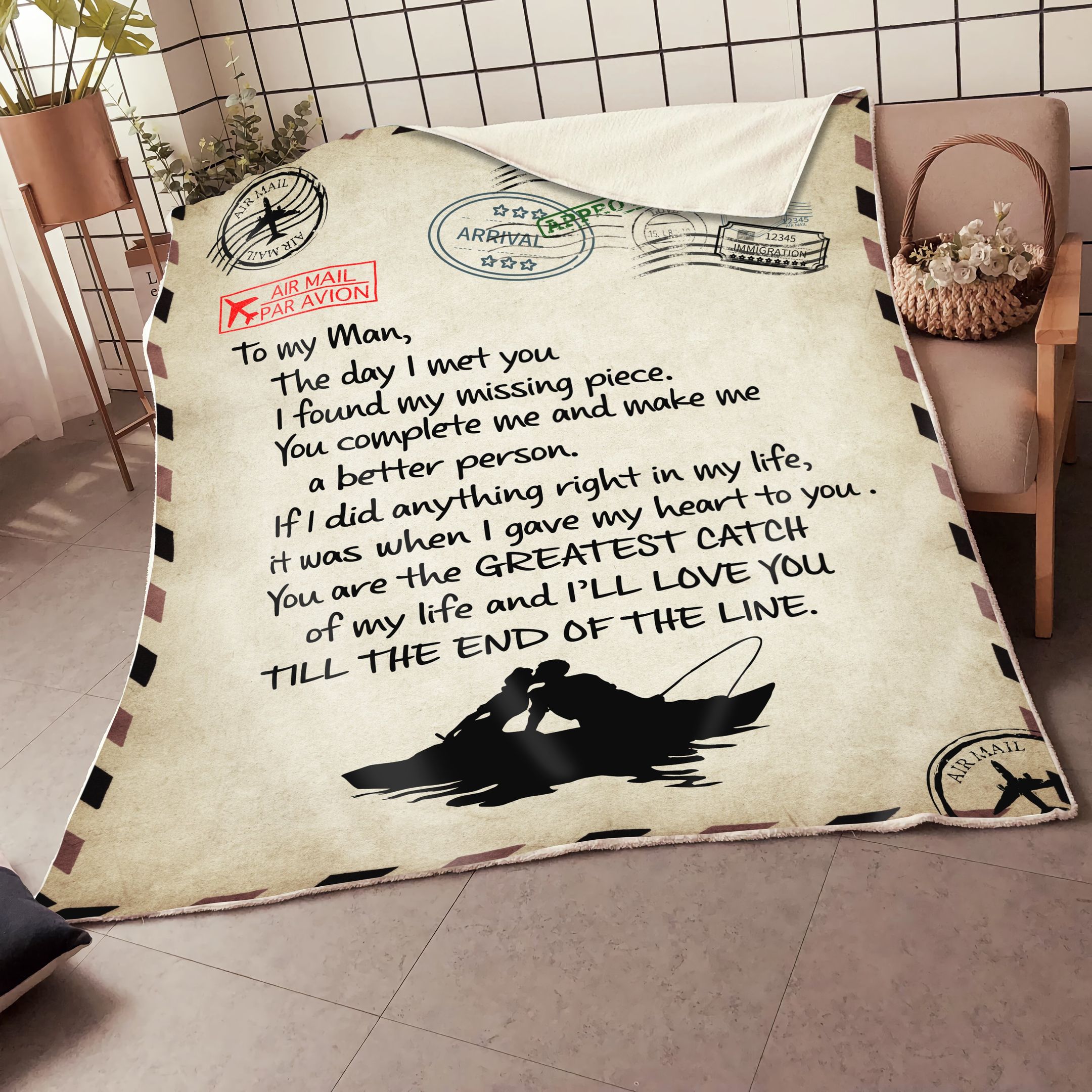 To My Man Fishing Message Blanket Gift For Boy Friend Husband Fishing Lover Family Birthday Gift Home Decor Bedding Couch Sofa Soft And Comfy Cozy