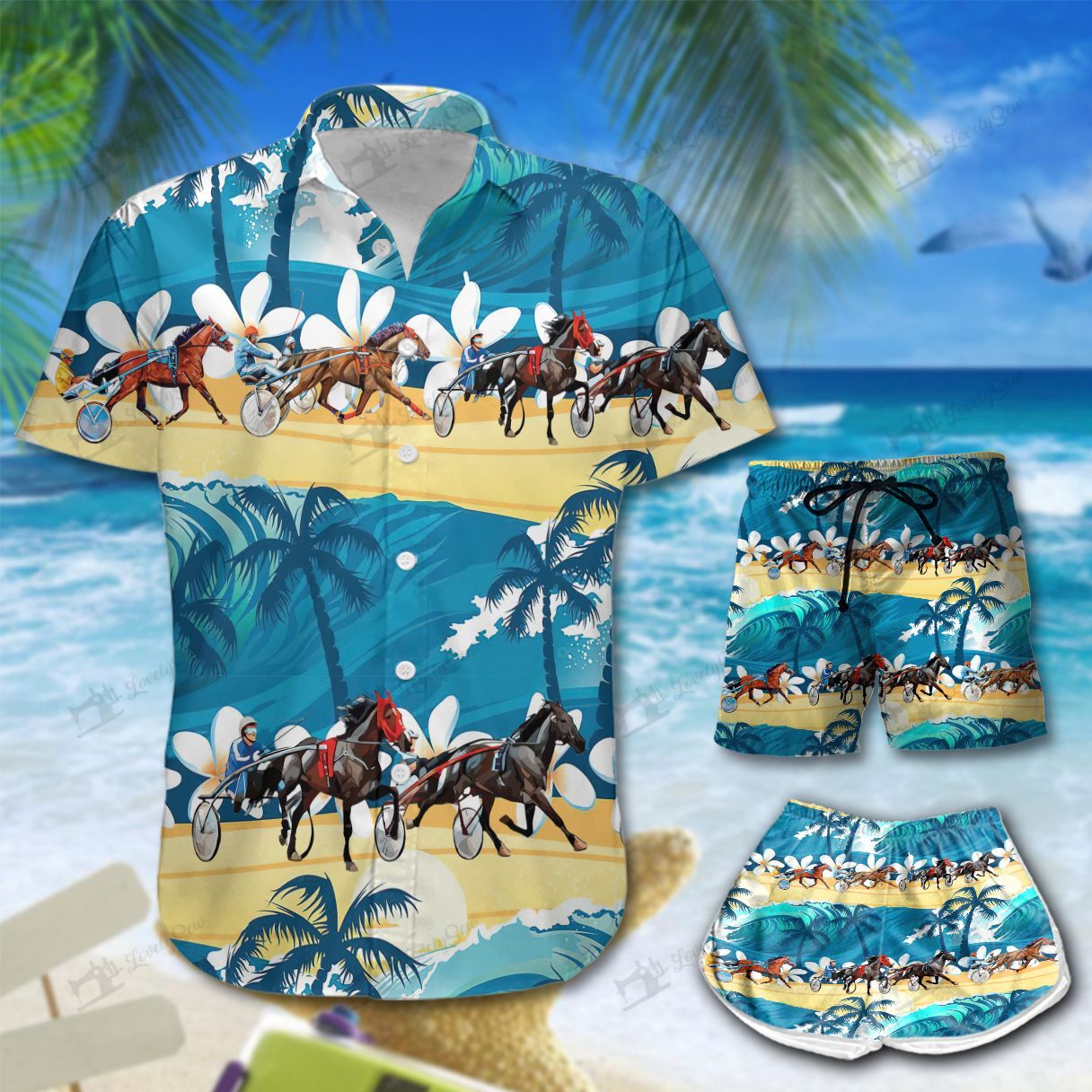 Harness Racing On The Beach Hawaiian Shirt Shorts Ha79695