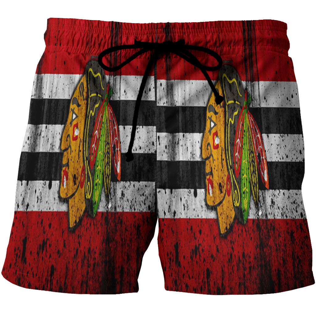 Chicago Blackhawks Emblem Texture Grunge 3D All Over Print Summer Beach Hawaiian Short