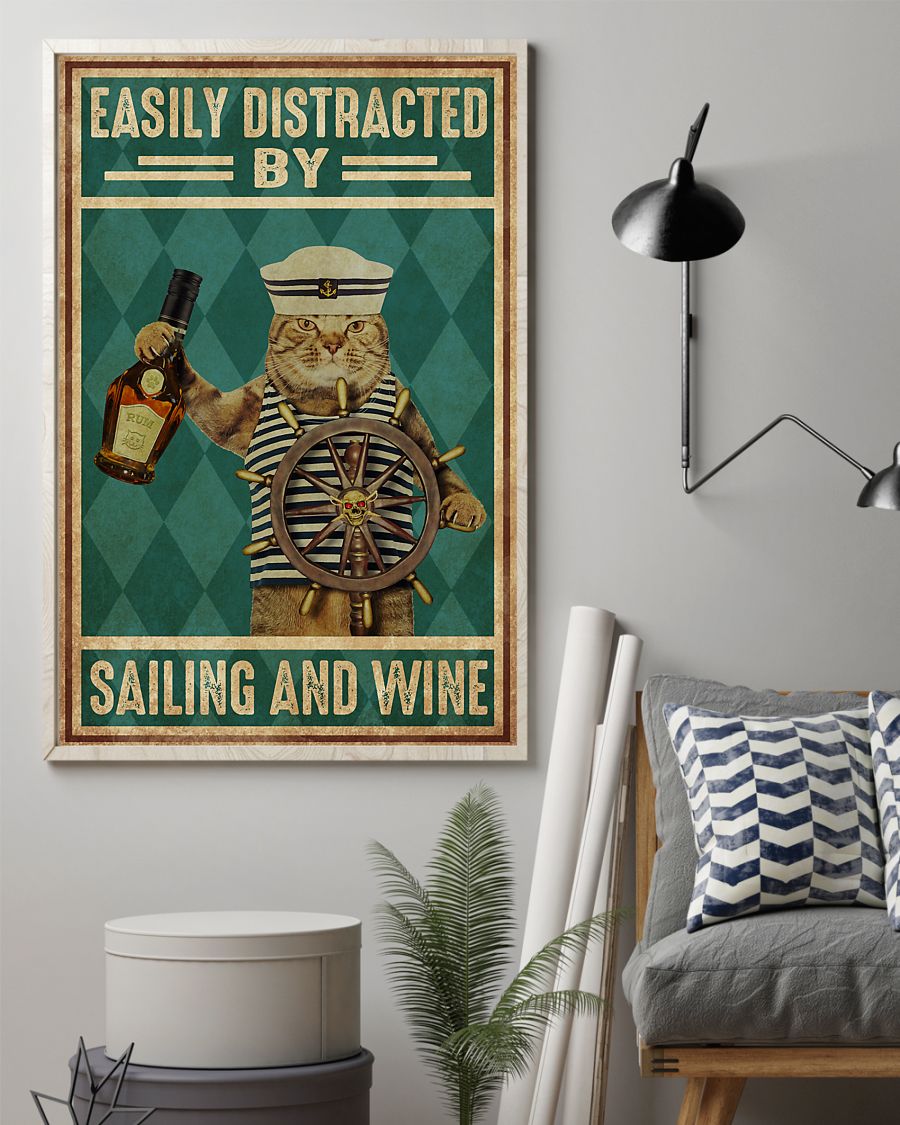 Professions Poster – Easily Distracted By Sailing And Wine Sailor Vertical Canvas And Poster | Wall Decor Visual Art