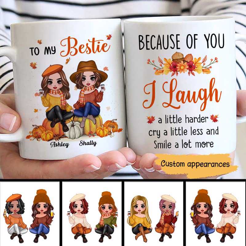 To My Bestie Doll Girls Sitting On Pumpkin Fall Season Best Friends Personalized Mug