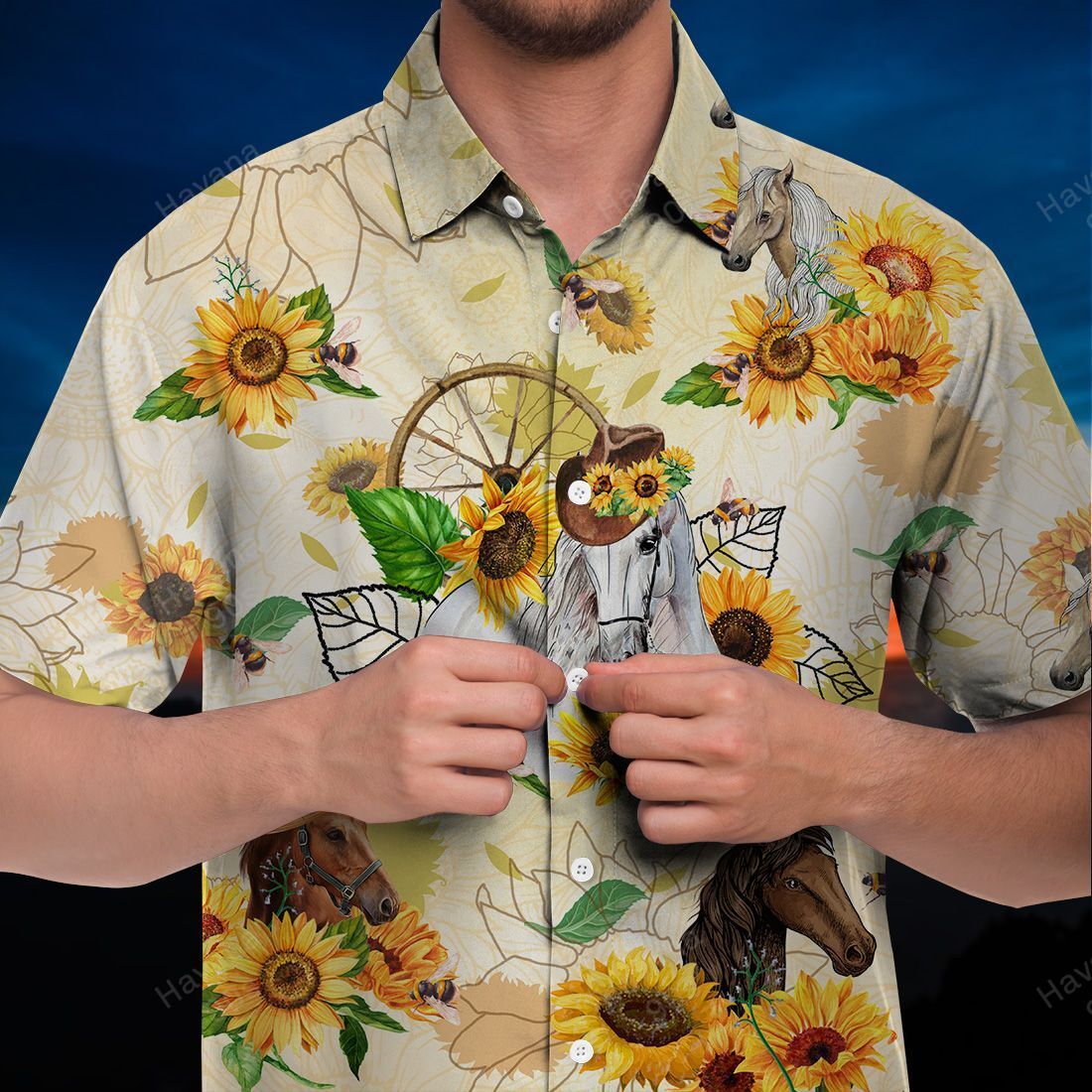 Horse Hawaii Shirt Sunflower Field With Ha39153