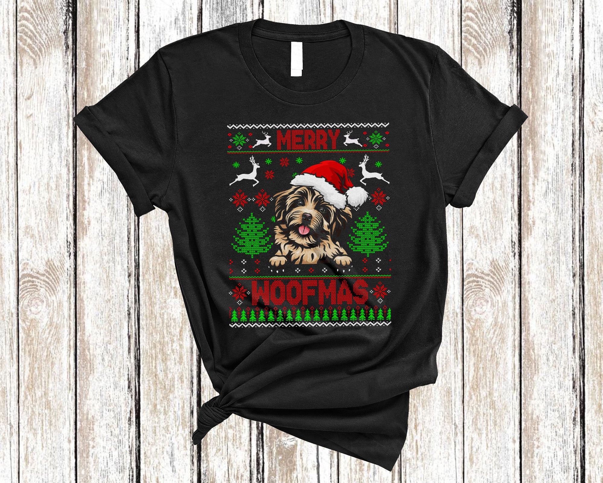 Christmas Dog Shirt Merry Woofmas Funny Ugly Christmas Santa Havanese Dog Sweater Gifts T-Shirt