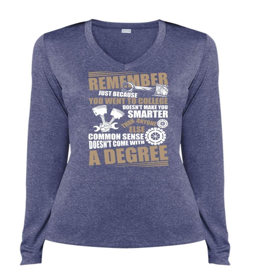 You Went To College T Shirt, Being A Mechanic T Shirt, Cool Shirt (Ladies LS Heather V-Neck)