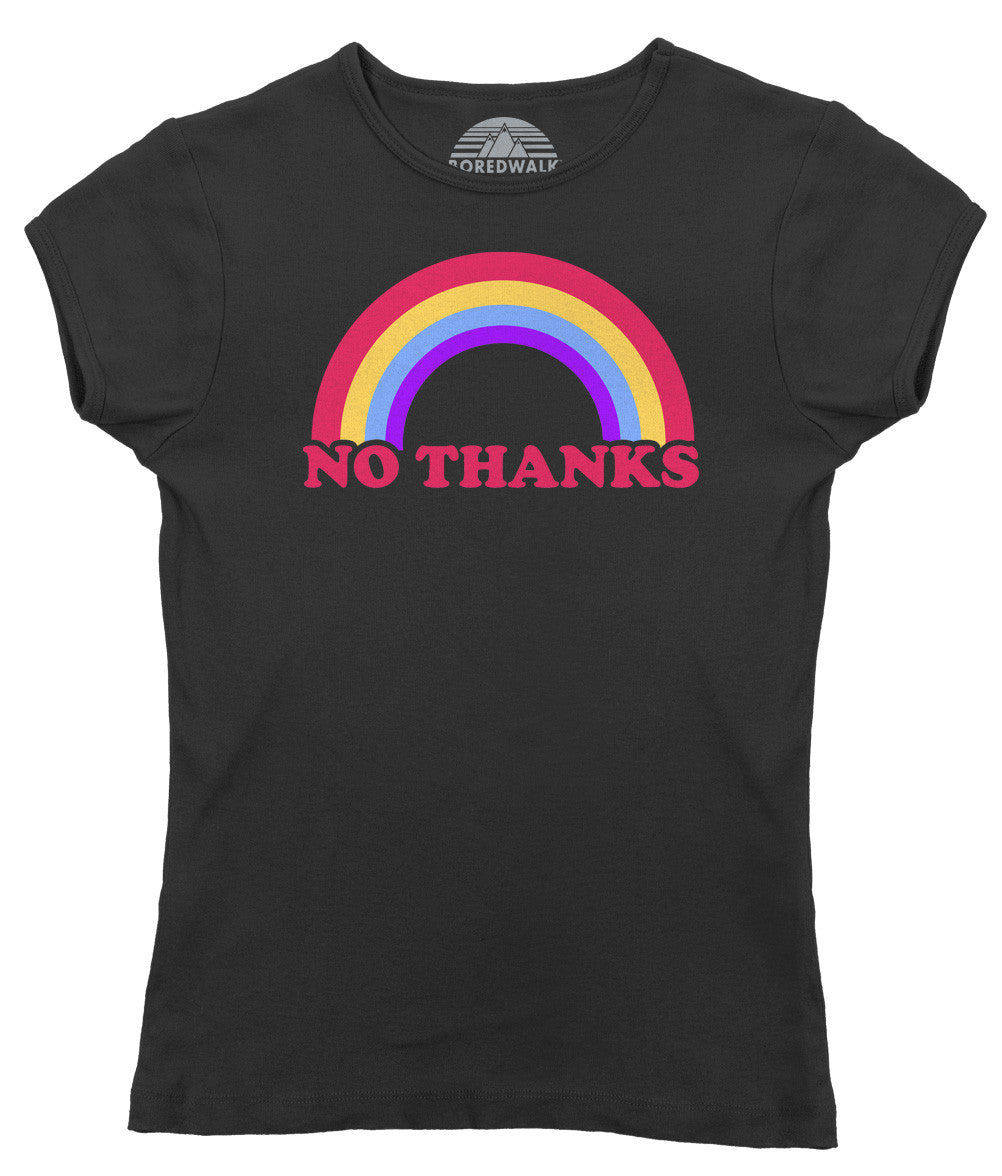 Women’S Rainbow No Thanks T-Shirt – No Thank You Sarcastic Shirt Ironic Shirt – Nope Shirt – Introvert