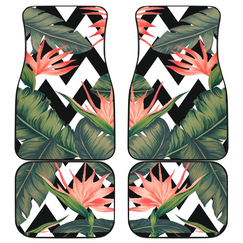 Zig Zag Tropical Pattern Print Front And Back Car Floor Mats, Front Car Mat