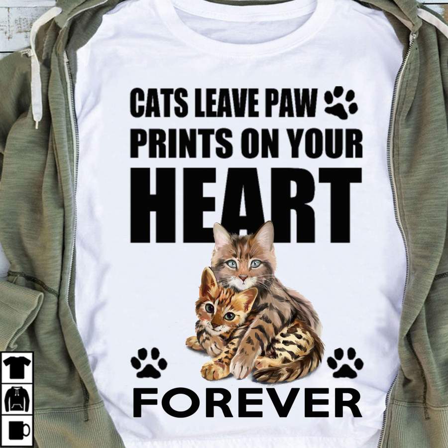 Cats leave paw prints on our hearts shirt Funny Cat Shirt, Cat Lover Gift, Cute Cat T-shirt