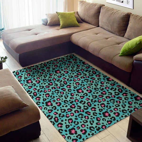 Turquoise And Pink Leopard Print Area Rug