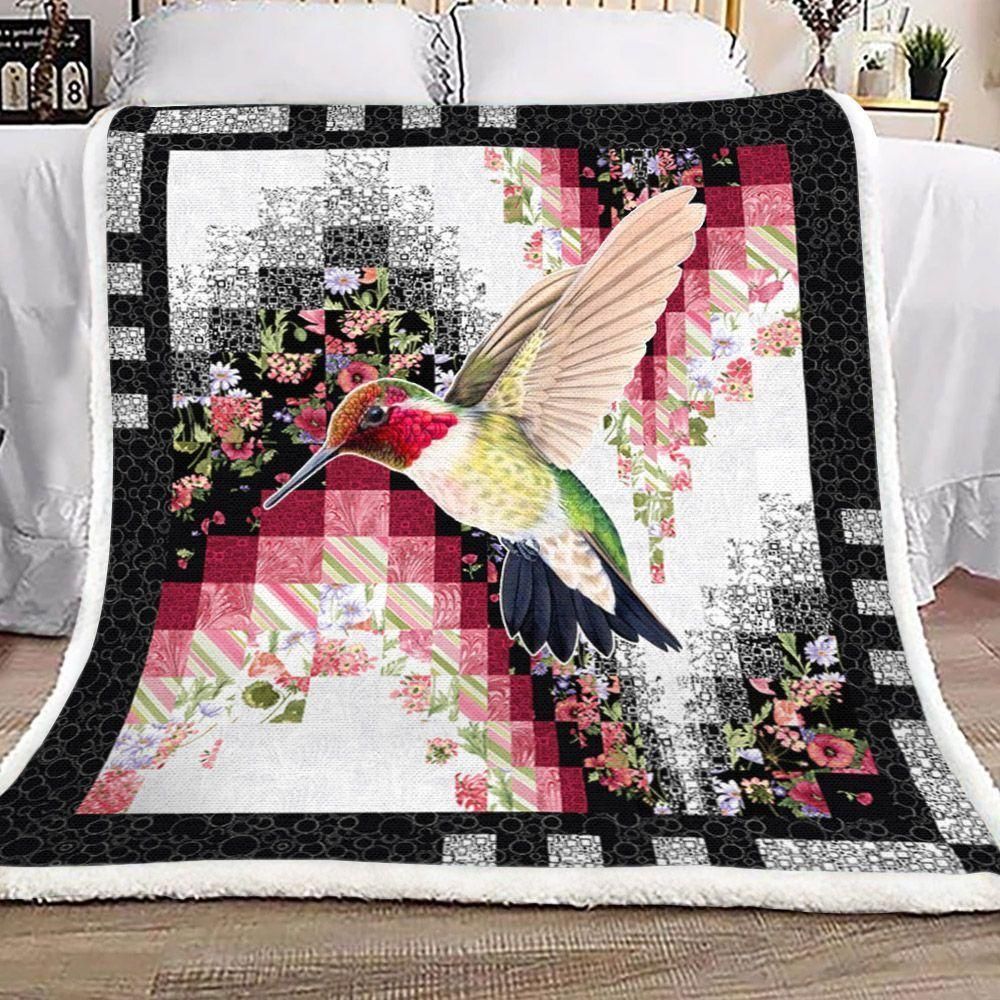 [Personalized Name] Hummingbird And Flowers Square Fleece Blanket, Sherpa Blanket,  Gift For Amazing Son Gift For Family Member, Friends Gift, Christmas Gift, Home Decor, Home Living