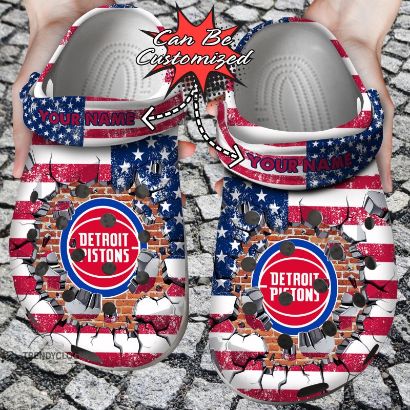 Basketball Personalized DPistons American Flag Breaking Wall Clog Shoes