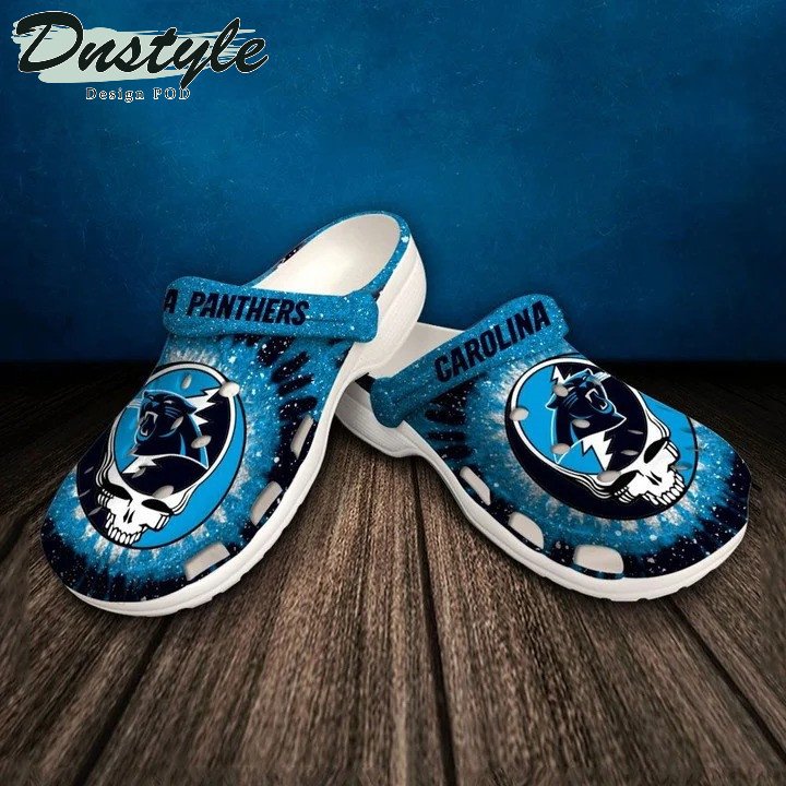 Carolina Panthers Skull Pattern Crocs Classic Clogs Shoes In Blue