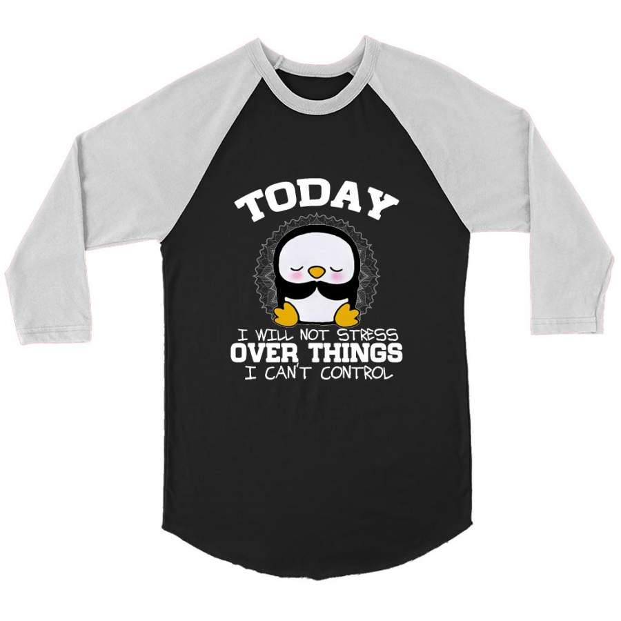 Penguin Yoga Funny, Today I Wll Not Stress Over Things I Can’t Control B – Canvas 3/4 Raglan Shirt