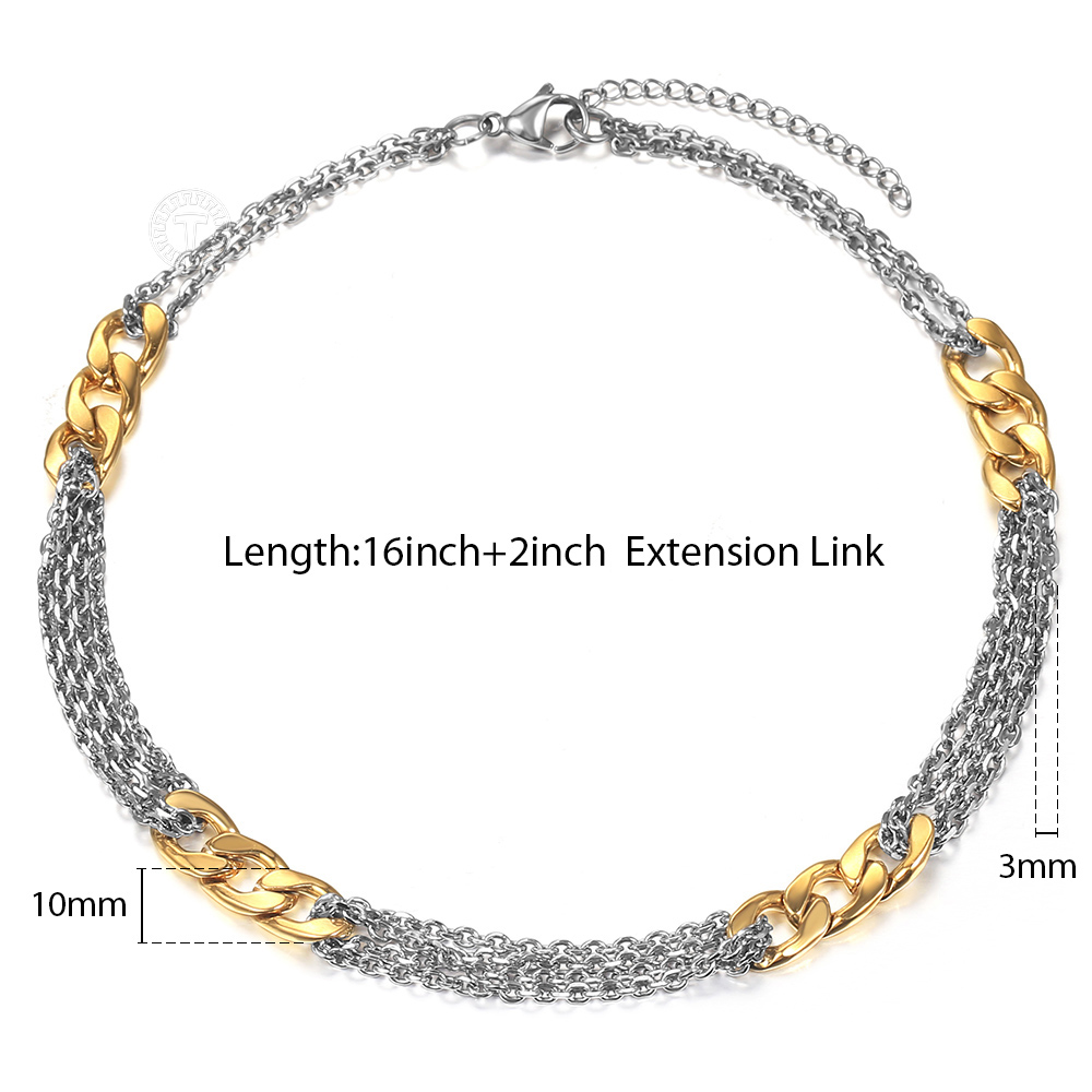 Women Men Stainless Steel Gold Tone Cuban Chain Choker Necklaces Silver Color Rolo Link Necklace Chic Punk Fashion Jewelry DN303 alx