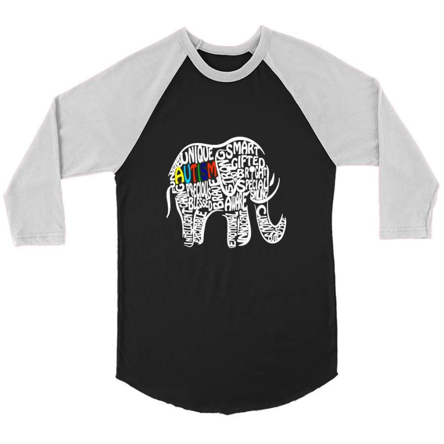 Autism Awareness Elephant – Canvas 3/4 Raglan Shirt