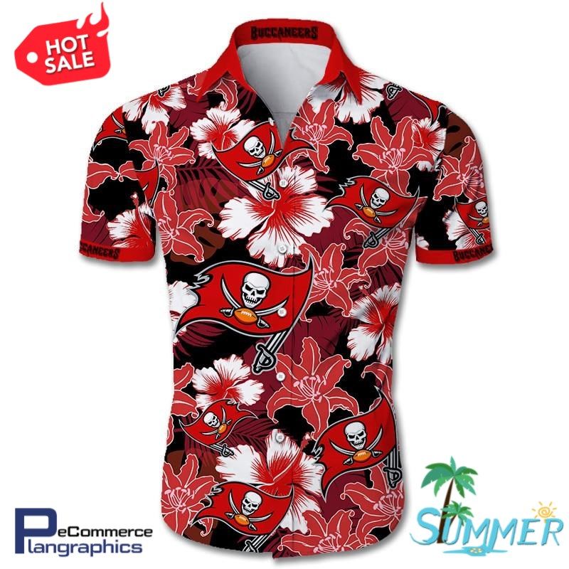 Tampa Bay Buccaneers Tropical Flower All Over Print Hawaiian Aloha Shirt Hawaiian Shorts Beach Short Shirt