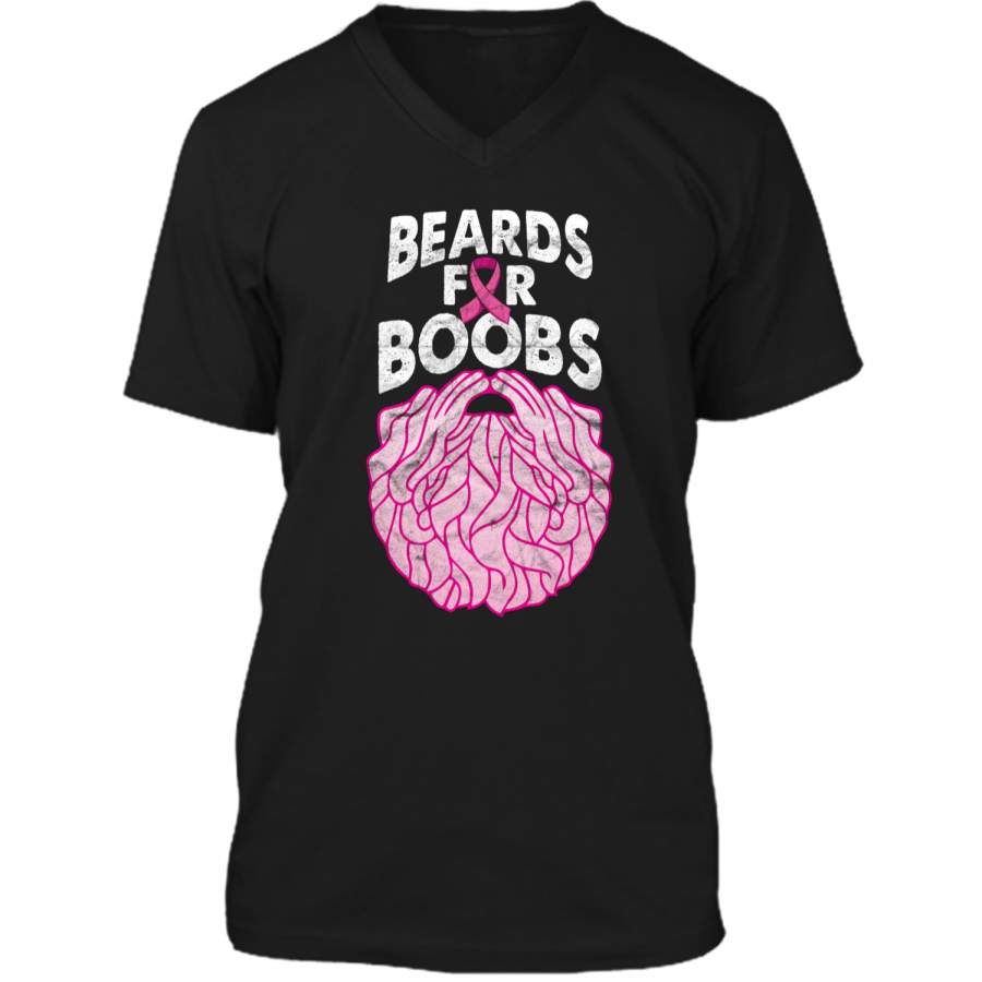 ‘Beards Breast Cancer Shirt’ Breast Cancer Awareness Shirt Mens Printed V-Neck T