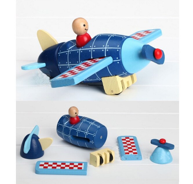 Wood 3D Toys Removal Disassembly Assembly Helicopter Rocket Fighter Puzzle Toys Magnetic Wood Educational Toys Plane Diecasts alx