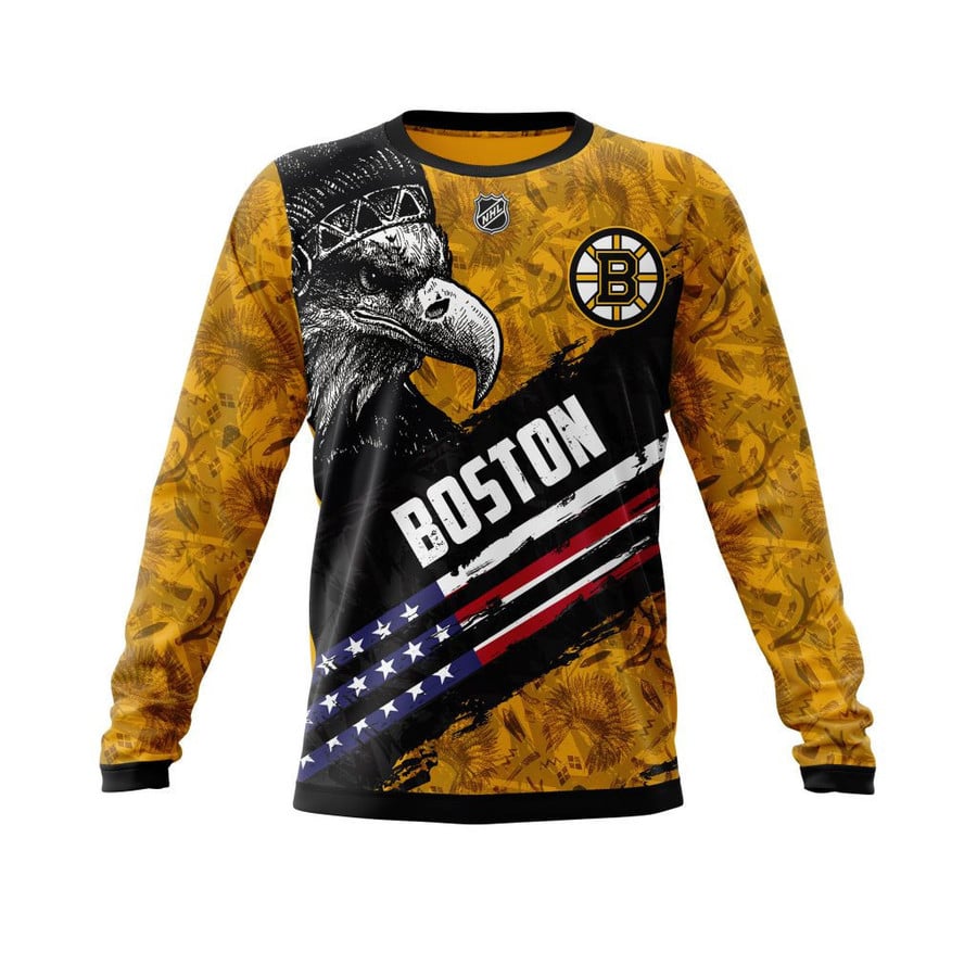 Boston Bruins Gold Black Eagle American Flag Gift For Fan Ugly Wool Sweater Christmas