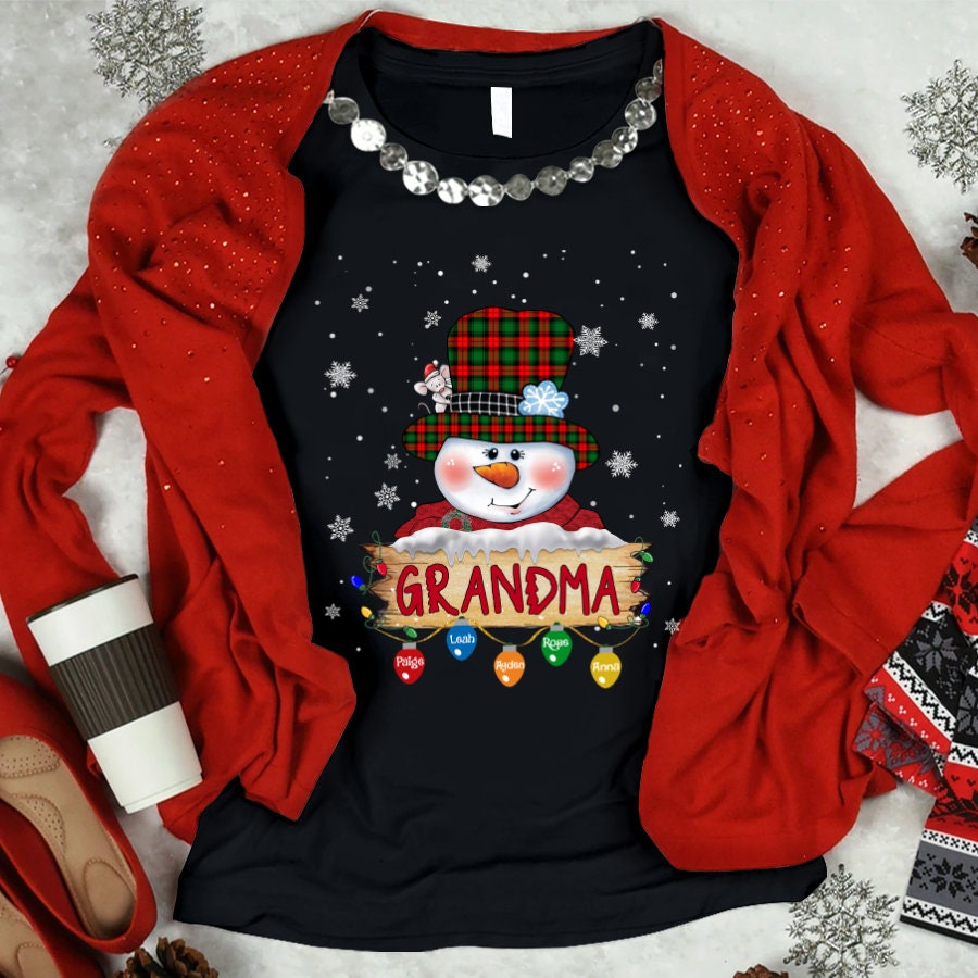 Personalized Grandma Snowman Cute Christmas Shirt, Christmas Snowman Grandma Shirt Custom Title, Xmas Claus Snowman Grandma Nana Mimi Shirt