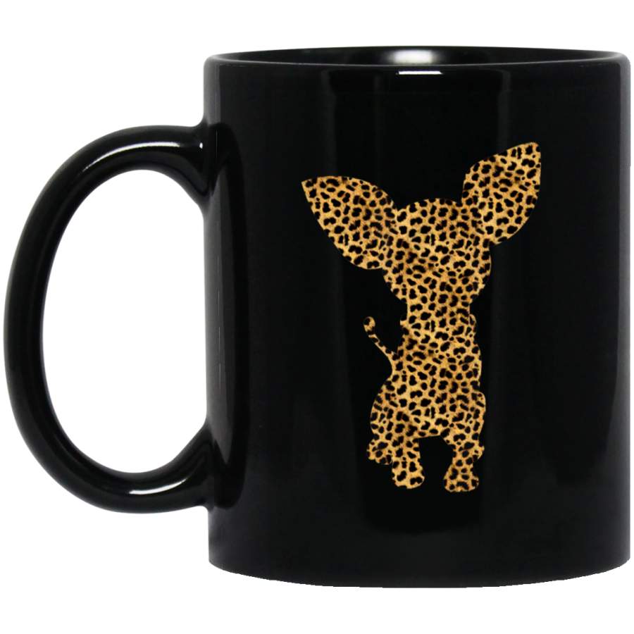 Chihuahua Leopard Print Dog Pup Animal Lover Women Gift 11 oz 15 oz Mug Black