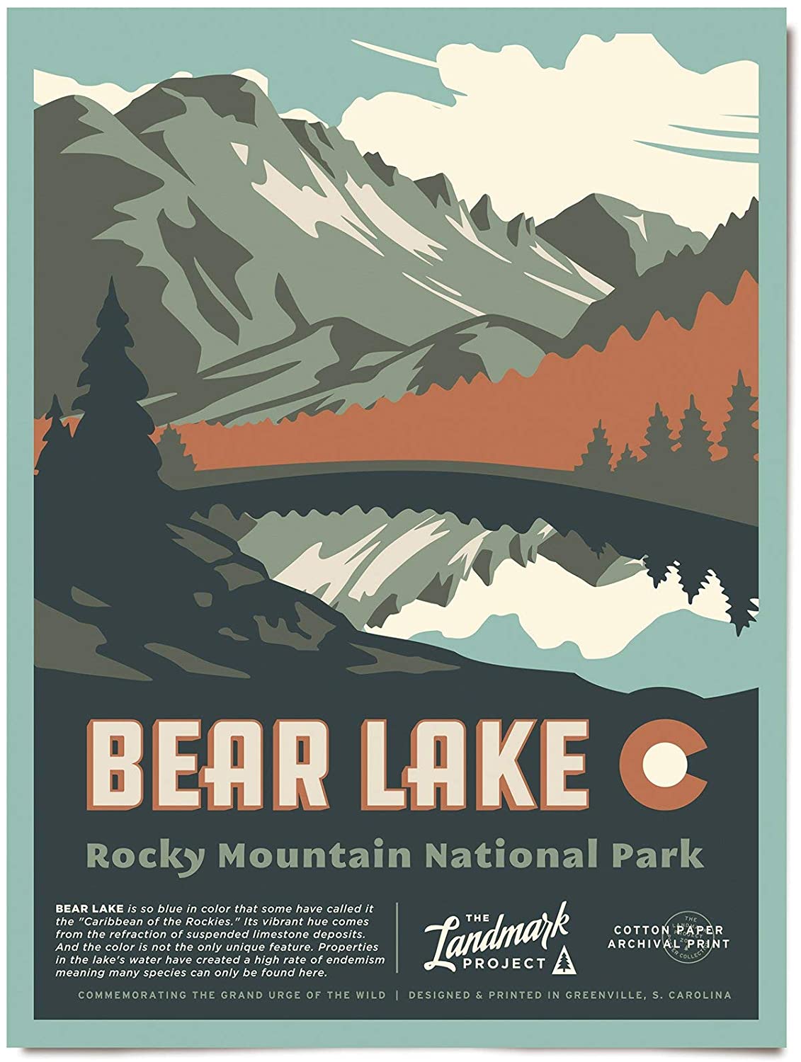 Travel Bear Lake Visit Rocky Mountain National Park Poster Art Print      Home Decor Gift For Men Women Family Friend On Birthday Xmas