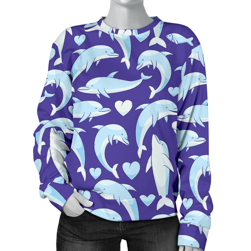 Dolphin Smile Print Pattern Women Long Sleeve Sweatshirt