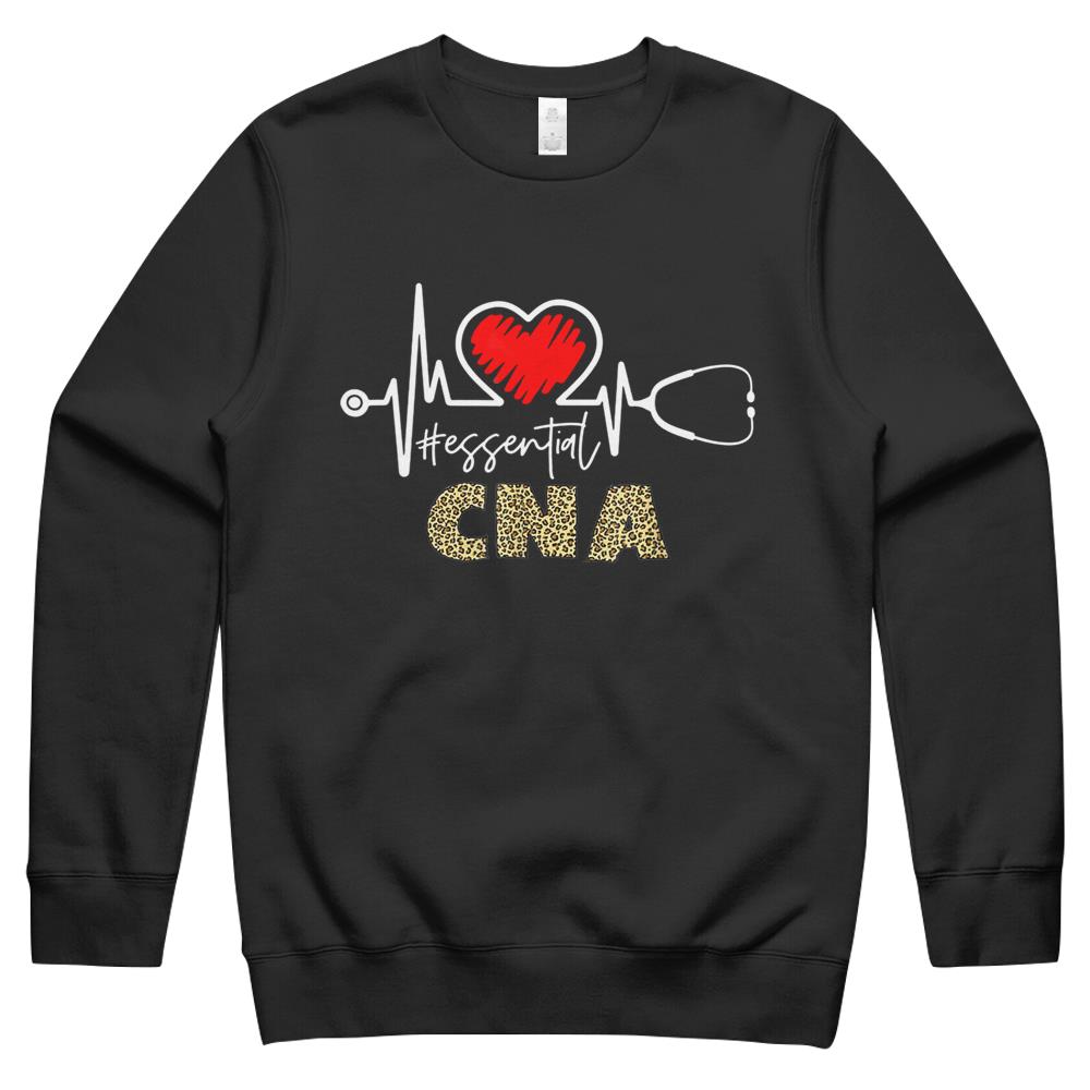 Essential Cna Essential Worker Nursing Leopard Fashion Heart Crewneck Sweatshirt