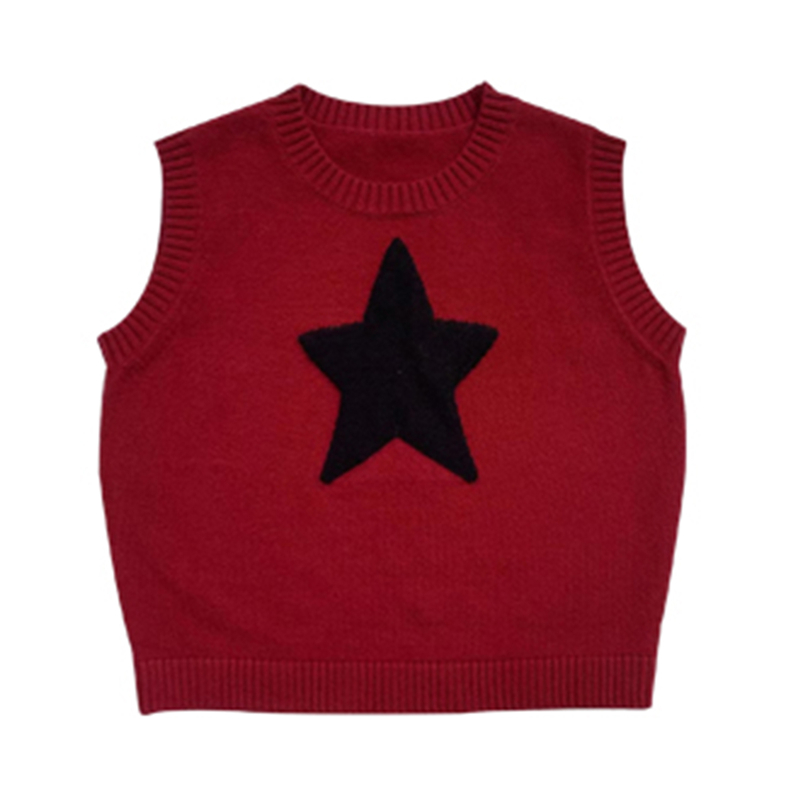 Xingqing Grunge Sweater Vest 2000s Aesthetic Star Print Sleeveless Crop Top y2k Women Knitted Clothes Pullover Casual Streetwear alx