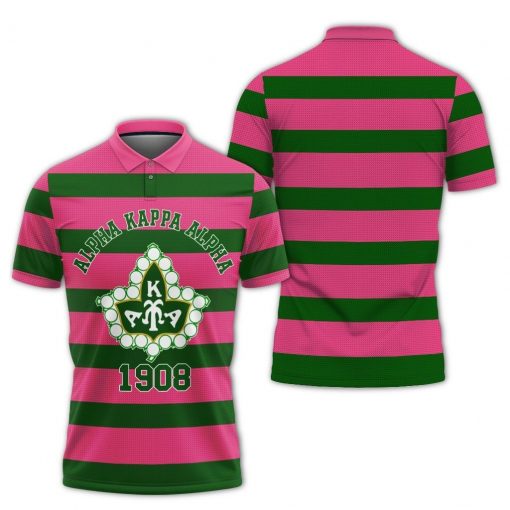 Alpha Kappa Alpha Pearl Ivy Emblem 1908 Striped Polo Shirt